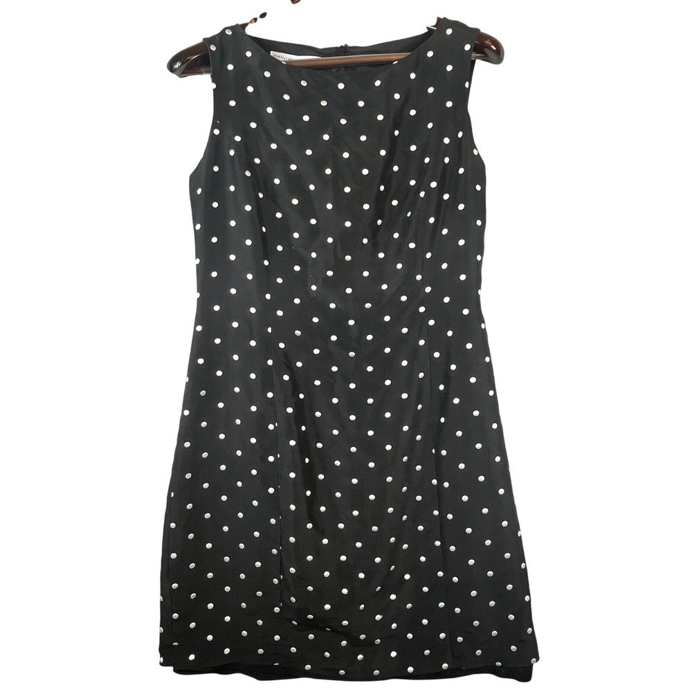 Womens Sz 12 100% Silk Polka Dot Sleeveless Sheath Dress Classic Chic Party